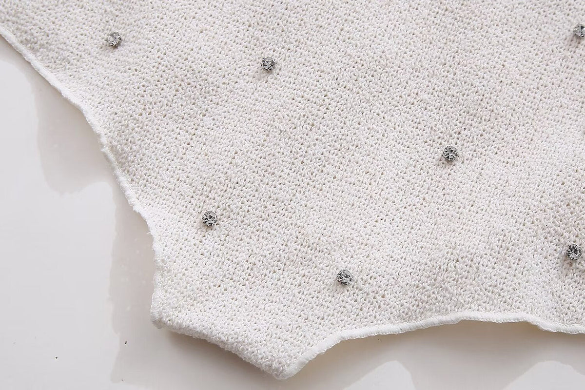 Spring Women Clothing Jewelry Inlaid Collar Top Shorts Suit