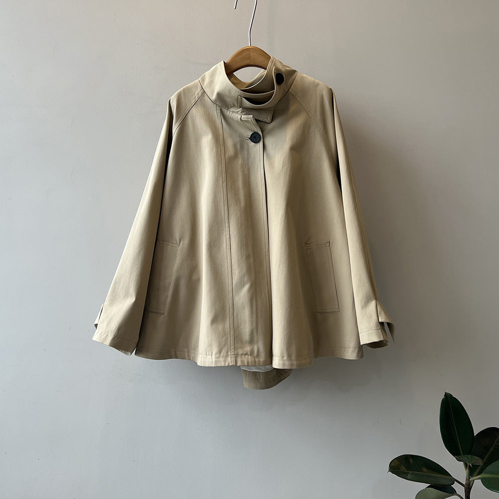 Korean Windbreaker Coat Women Spring High Niche Loose Mid Length Cape Coat