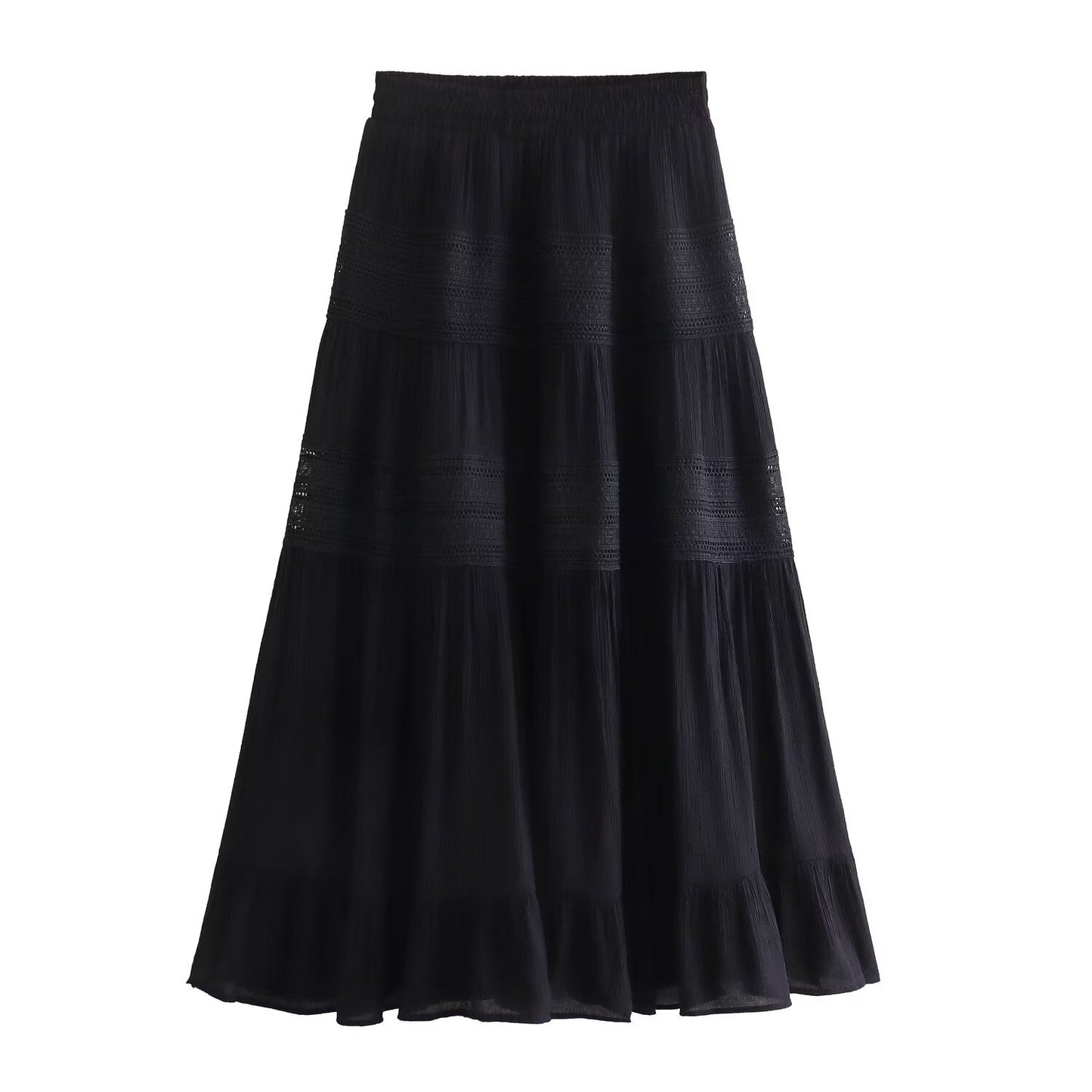 Spring Women All Match Solid Color Elastic Waist Lace Multi Layer Cake A line Skirt