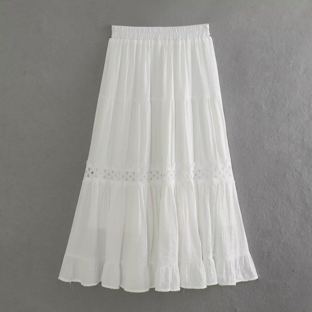 Spring Women All Match Solid Color Elastic Waist Lace Multi Layer Cake A line Skirt