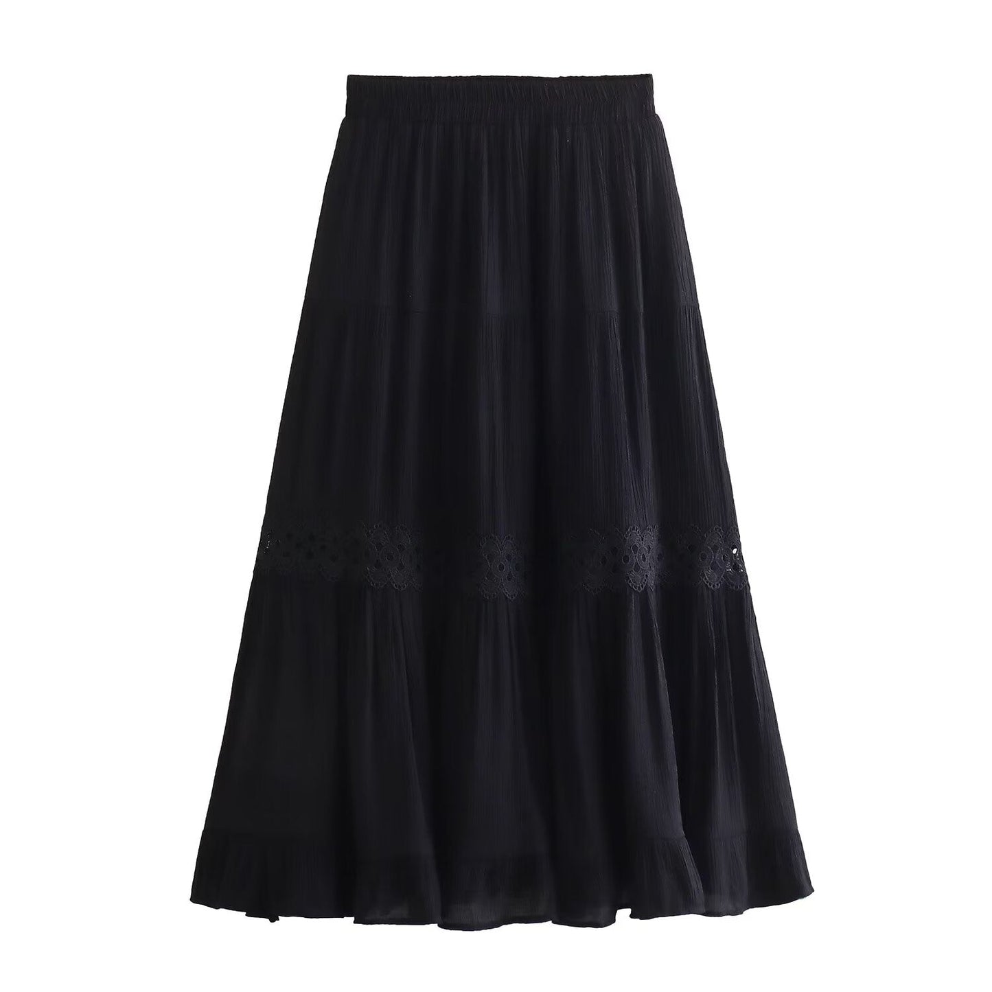 Spring Women All Match Solid Color Elastic Waist Lace Multi Layer Cake A line Skirt