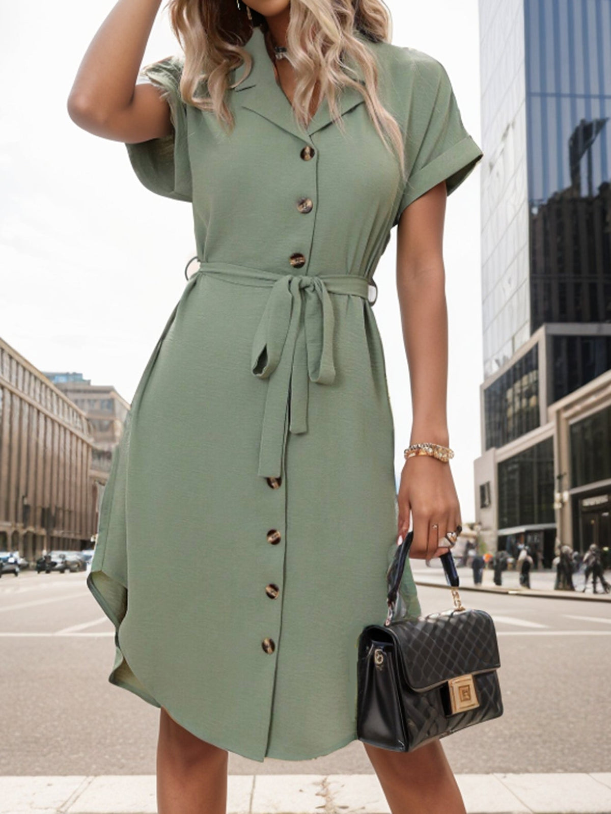 Women Summer Short Sleeved Solid Color Office Blazers Dress