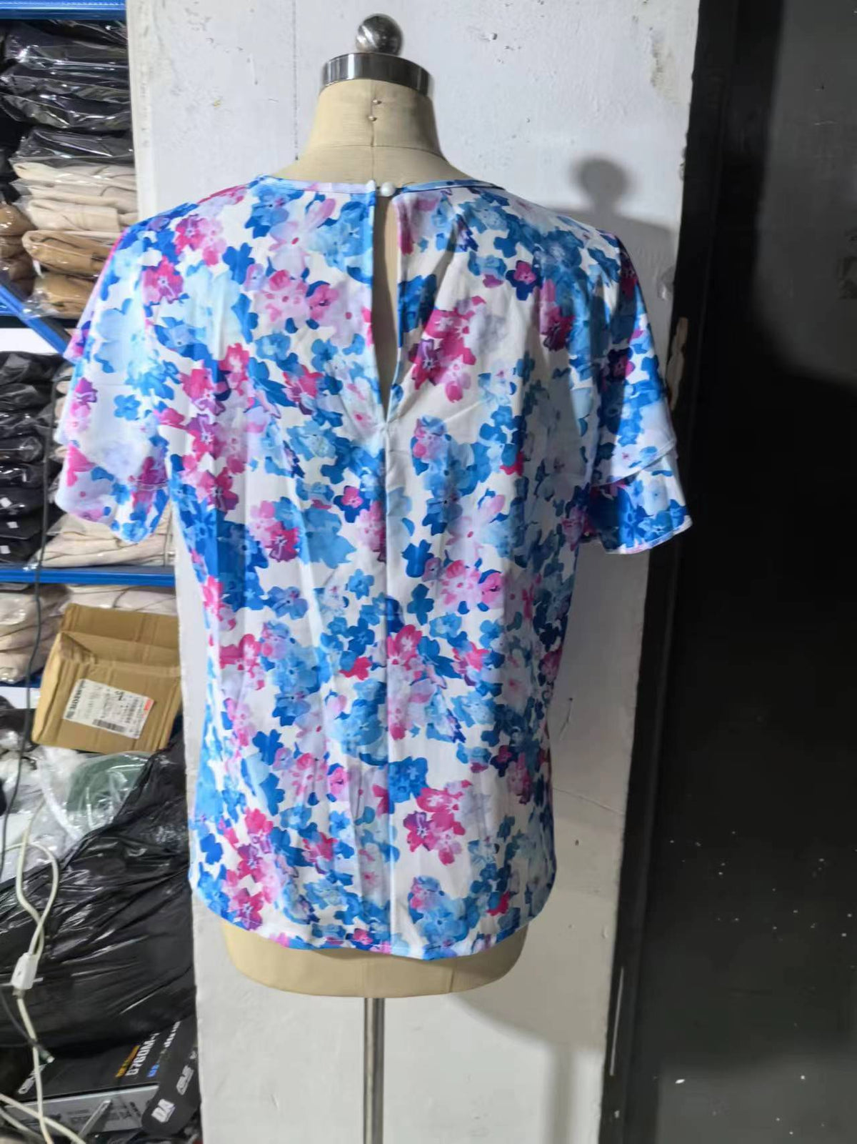 Summer Printed Lotus Sleeve Round Neck Simple Short Sleeve Top