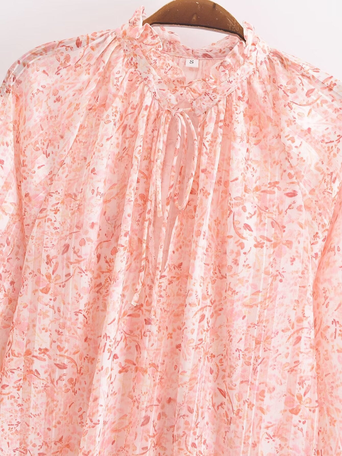 Spring Lace V Neck Stand Collar Long Sleeve Shirt