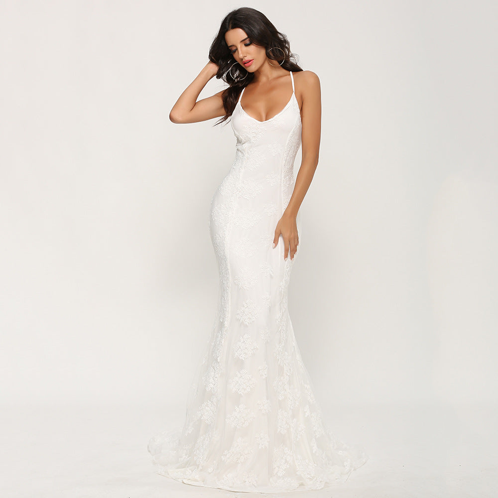 Wedding Women -selling Dress Sexy V-neck Brace Big Trailing Dress