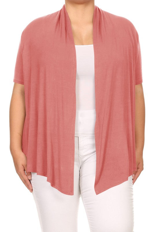 Plus Solid Waist length caedigan Loose fit