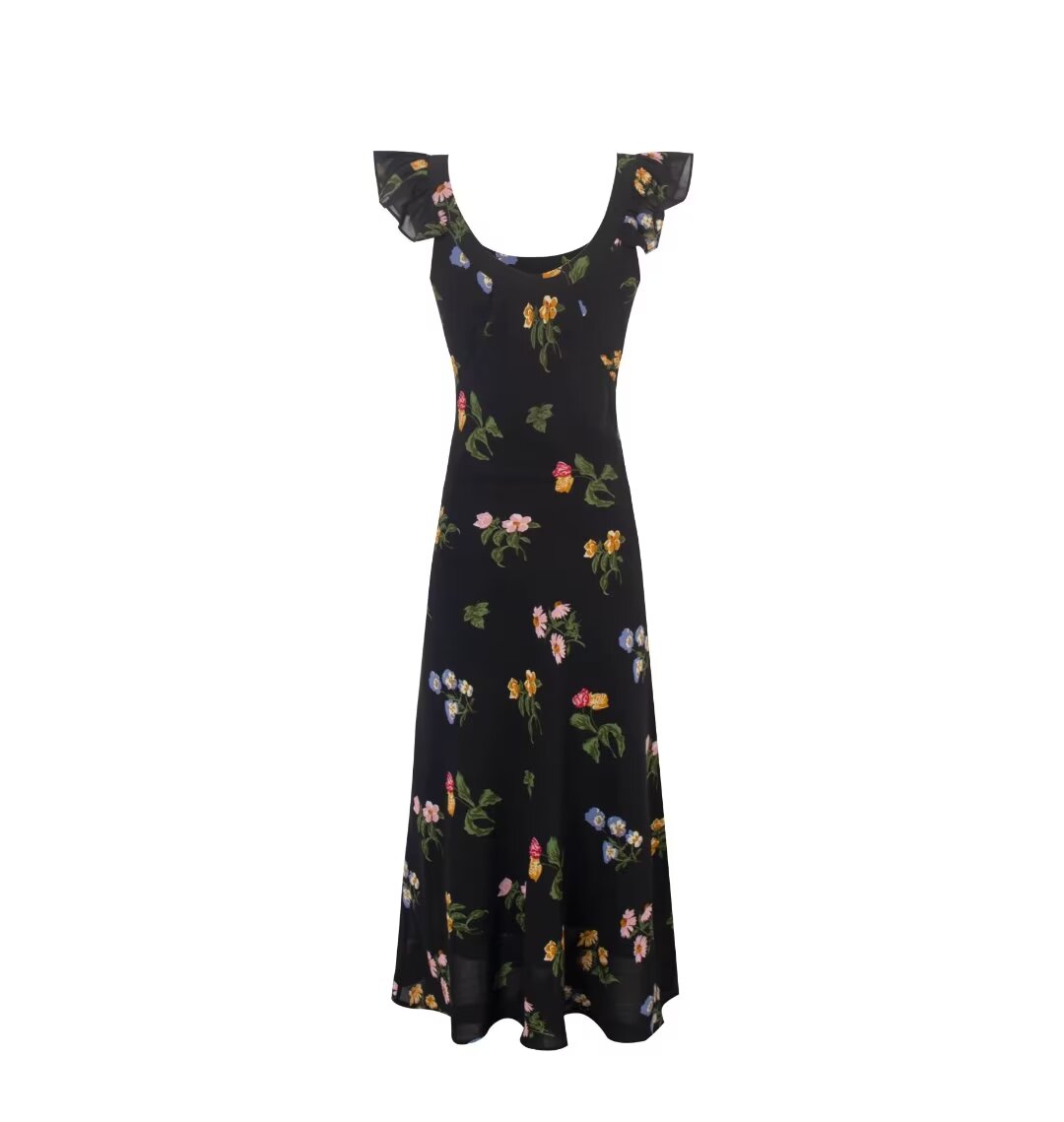 Spring Women Clothing Floral Plants Floral Print Sling Dress