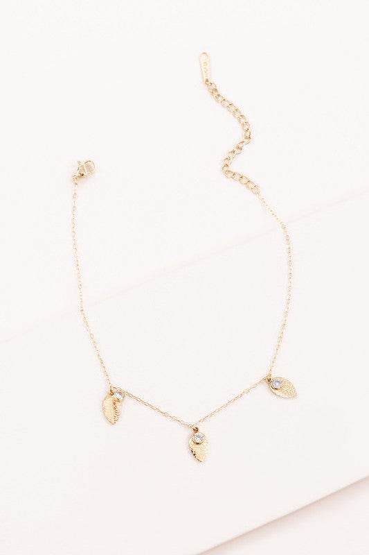 Leaf and Rhinestone Chain Anklet