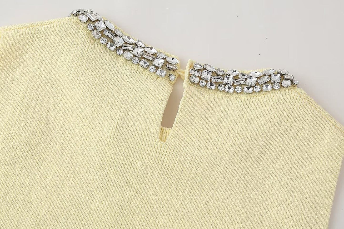 Summer Women Clothing Casual All Match Jewelry Inlaid Plain Stitch Top