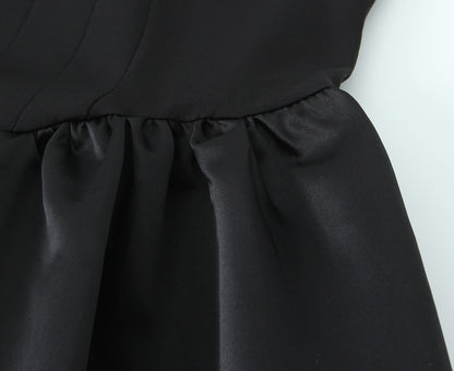 Women Solid Color Frill Strap Slim Fit Patchwork Casual Sling Dress