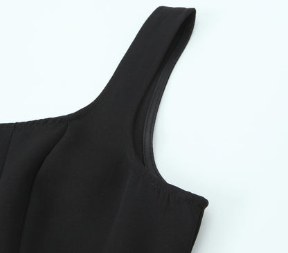 Women Solid Color Frill Strap Slim Fit Patchwork Casual Sling Dress