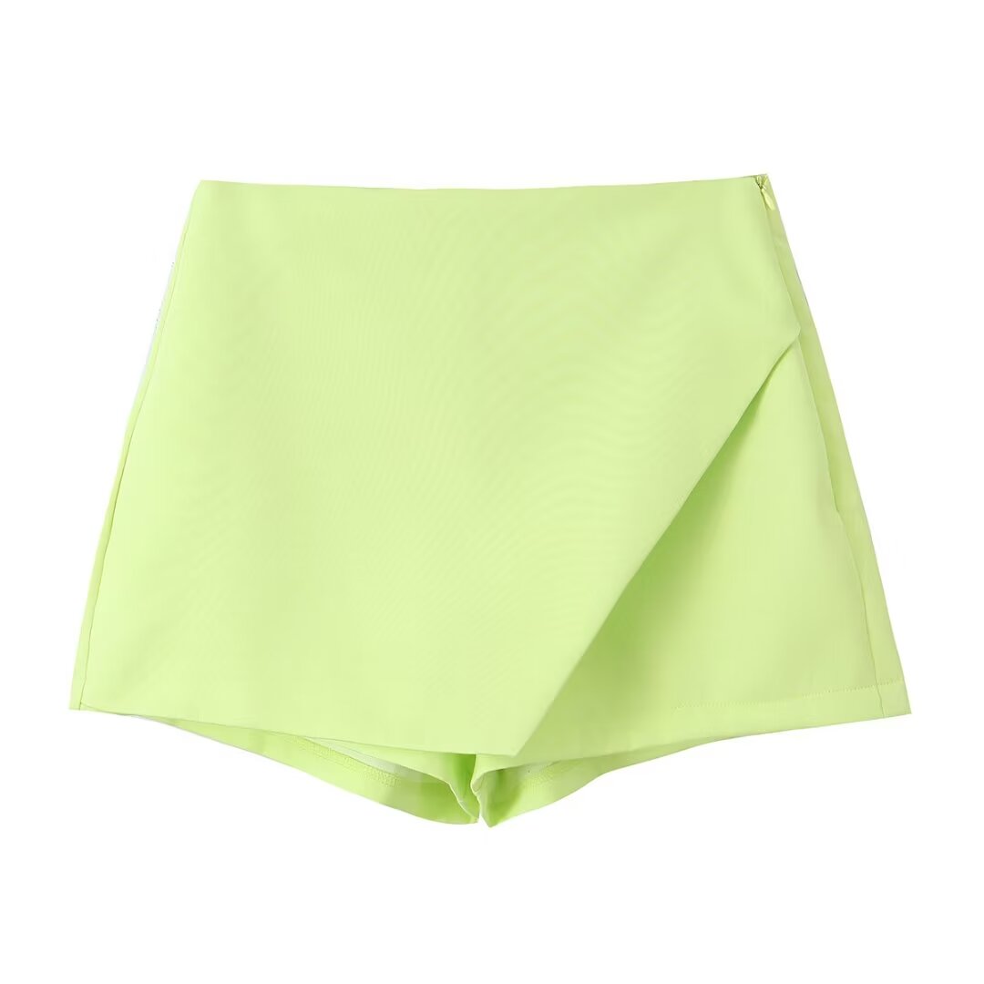 Women Clothing All Match Solid Color Asymmetric High Waist Casual Wide Leg Short Culottes