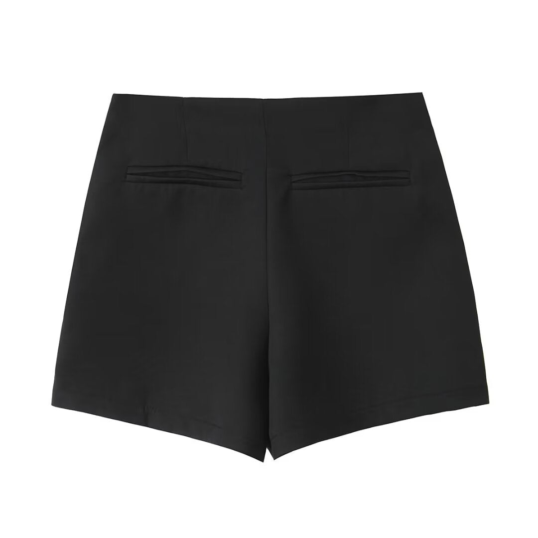 Women Clothing All Match Solid Color Asymmetric High Waist Casual Wide Leg Short Culottes