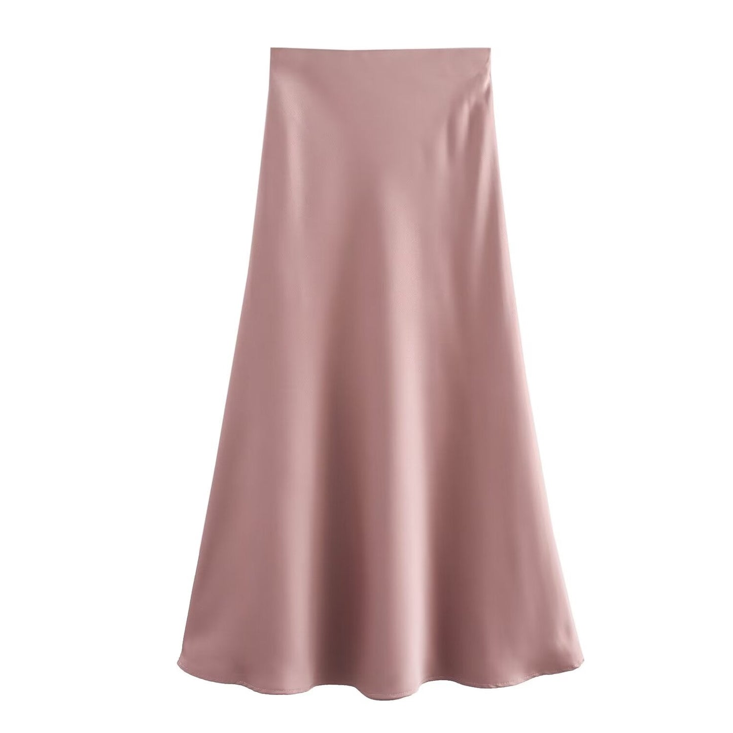 Summer Women Clothing Oblique Cut Heavy Satin Elastic Waist Long Skirt