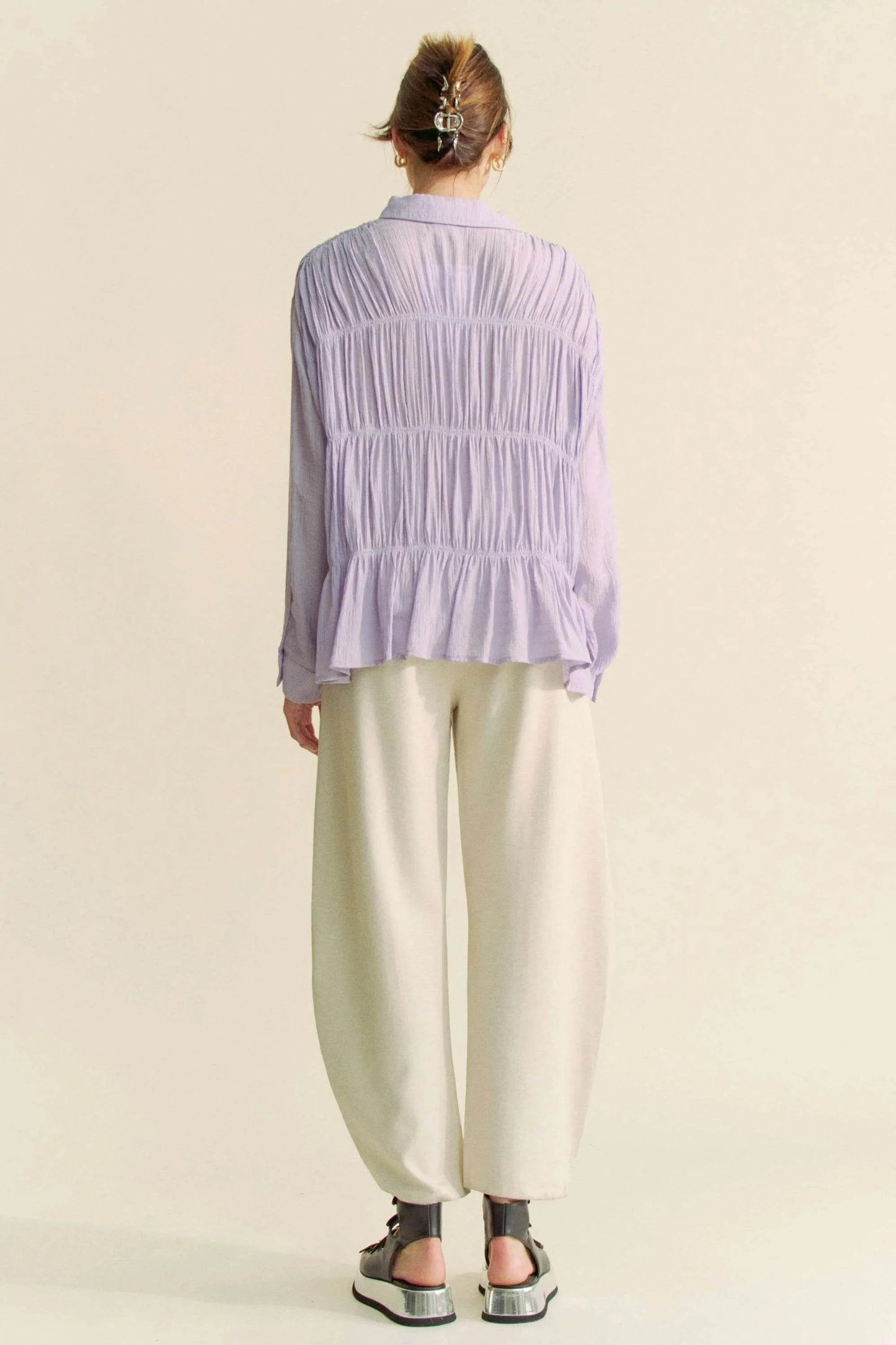 Davi & Dani Ruched All Over Button Front Shirt