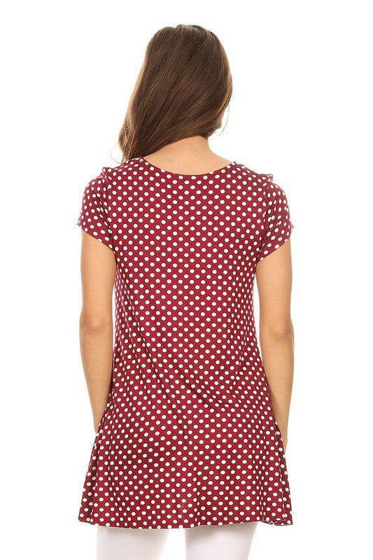 Polka dot print short sleeve relaxed fit tunic