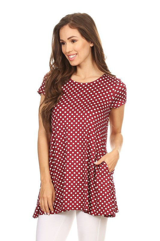 Polka dot print short sleeve relaxed fit tunic