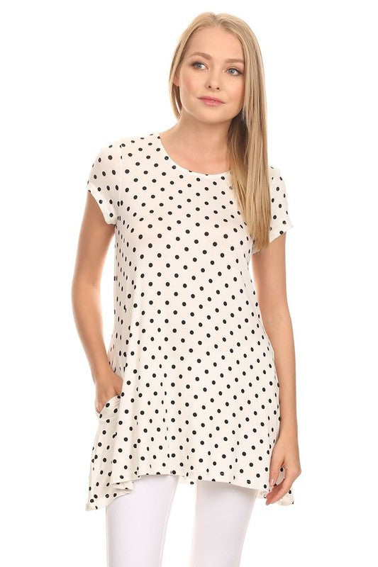Polka dot print short sleeve relaxed fit tunic