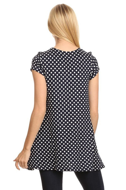 Polka dot print short sleeve relaxed fit tunic