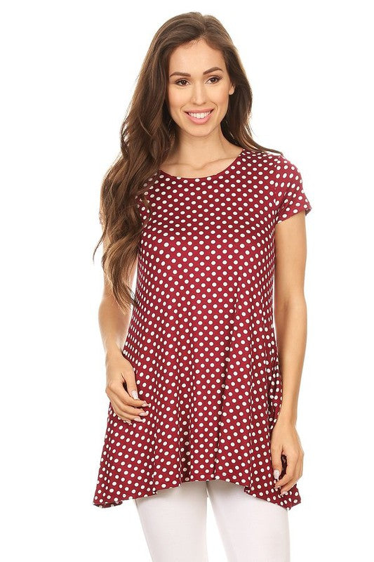 Polka dot print short sleeve relaxed fit tunic