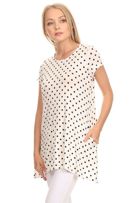 Polka dot print short sleeve relaxed fit tunic