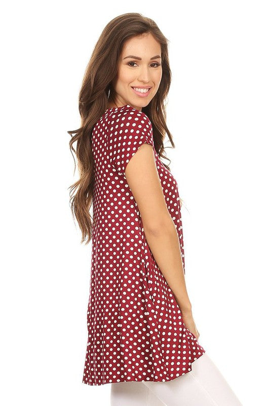 Polka dot print short sleeve relaxed fit tunic