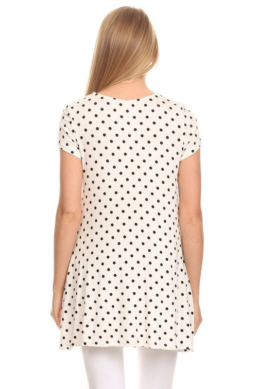 Polka dot print short sleeve relaxed fit tunic