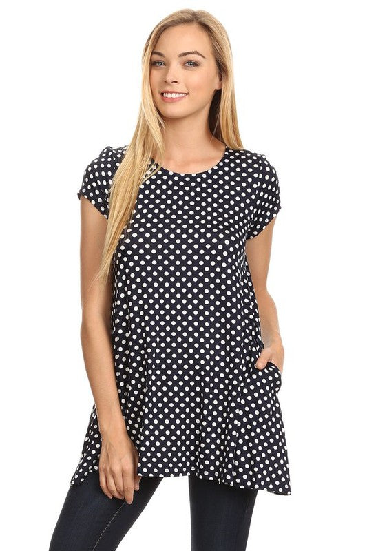 Polka dot print short sleeve relaxed fit tunic