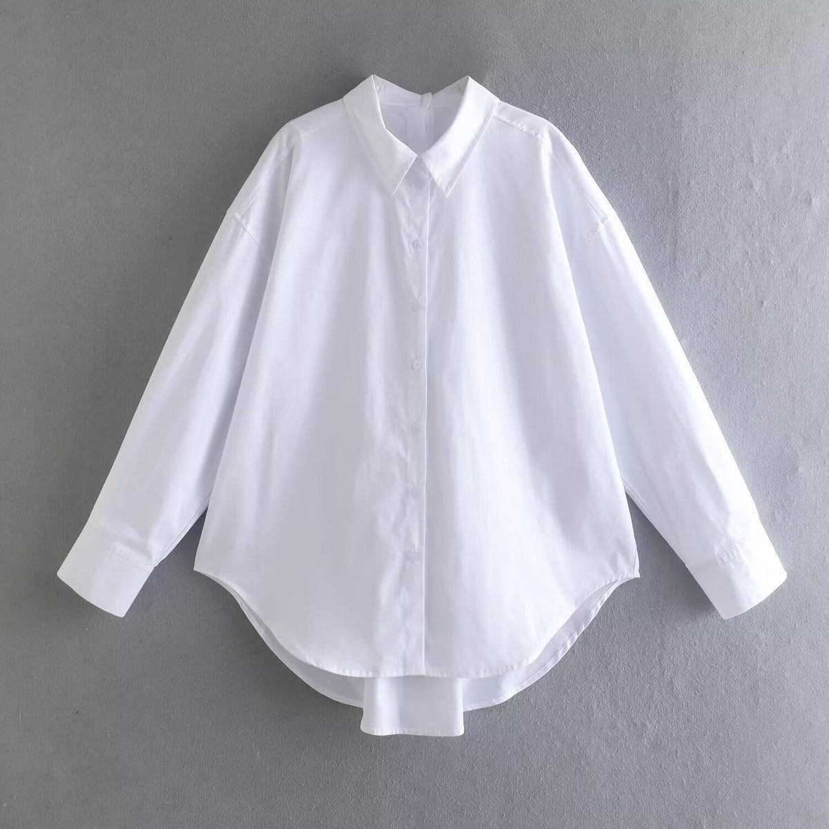Summer Women Clothing Casual Simple Full Cotton Poplin Long Sleeve Shirt