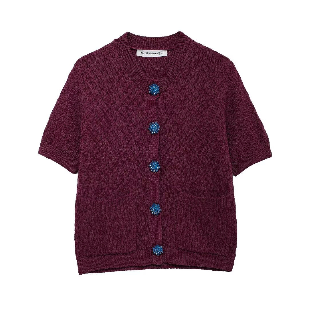 Autumn Women Street Jewelry Button Decoration Knitted Coat