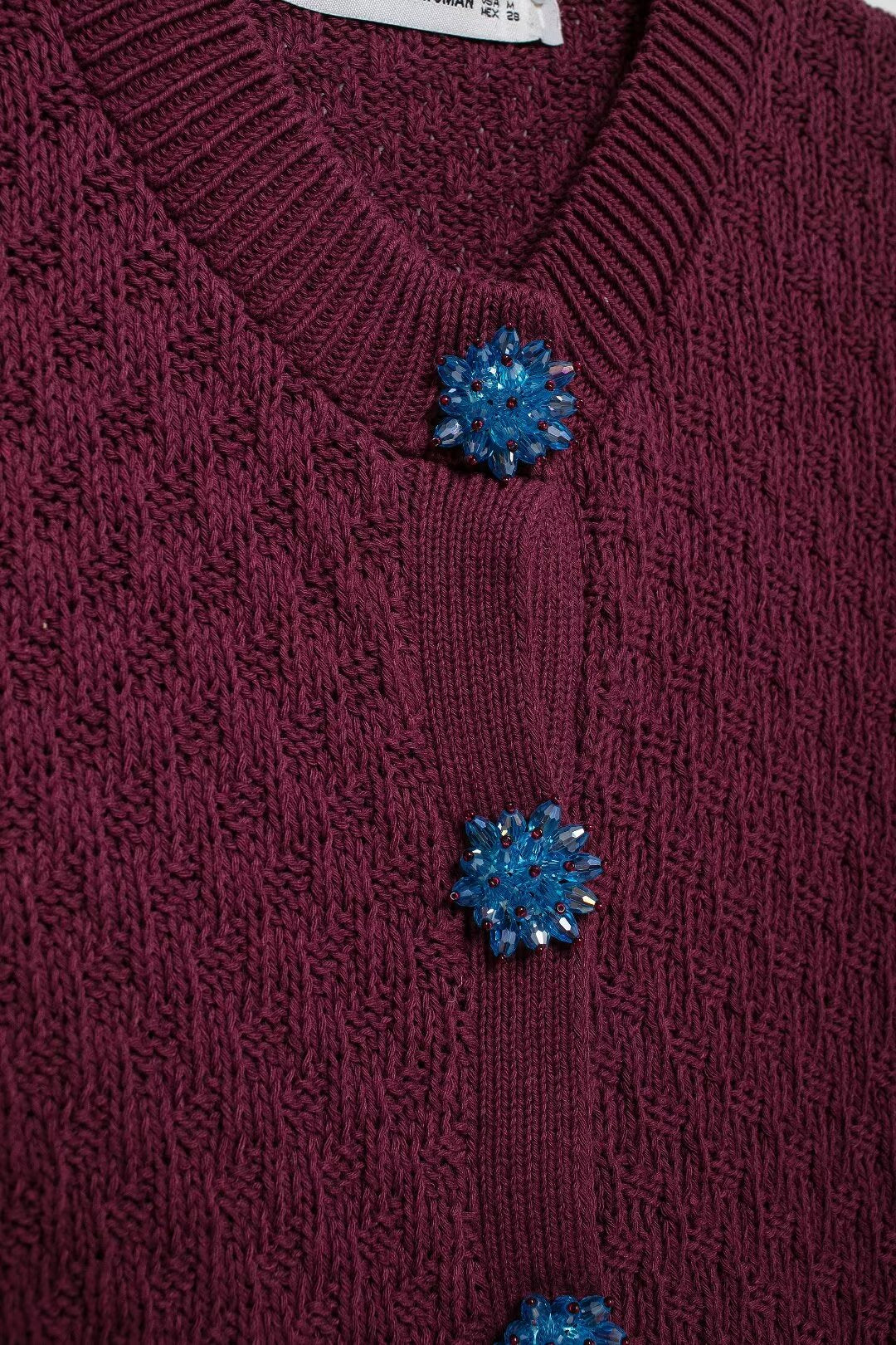 Autumn Women Street Jewelry Button Decoration Knitted Coat