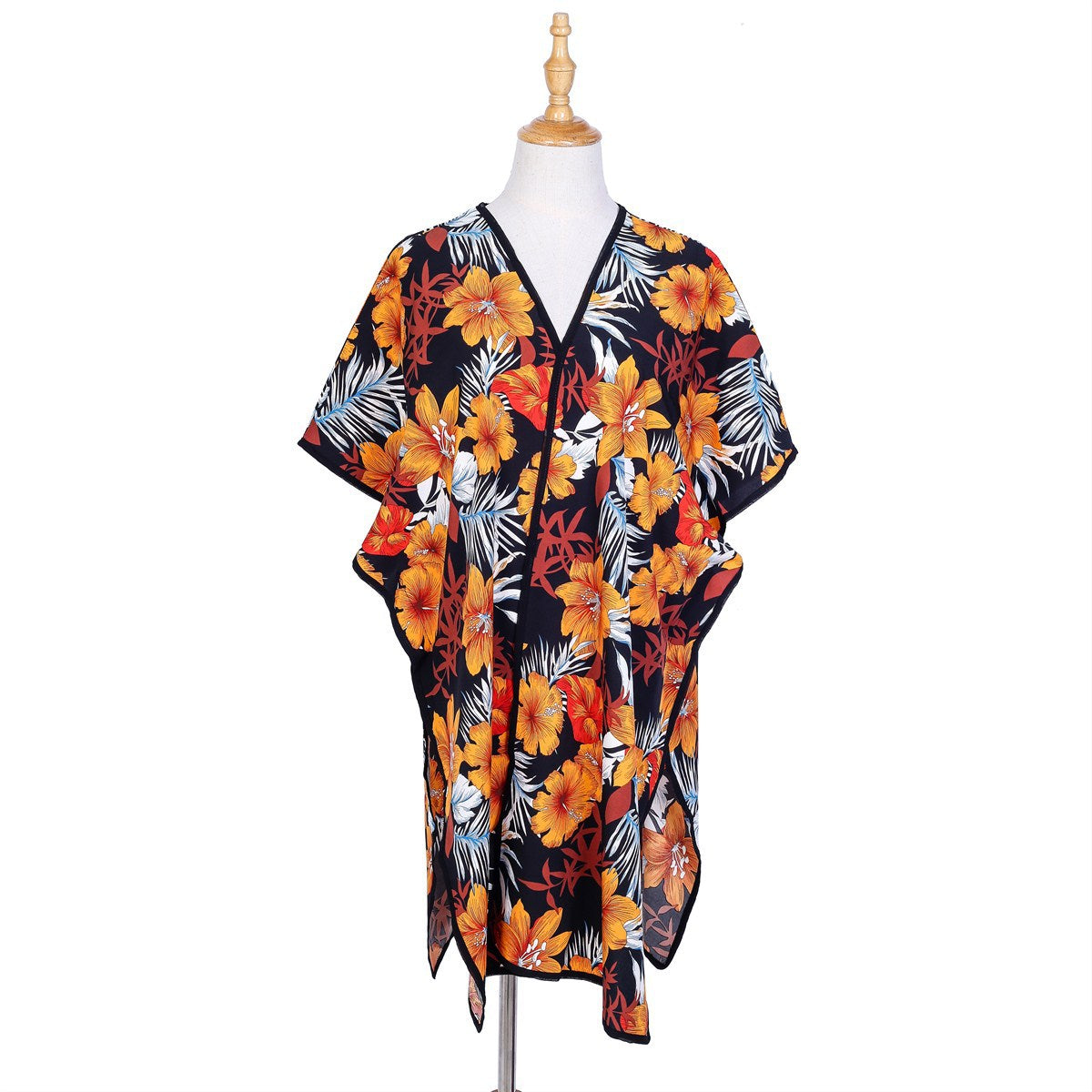 Floral Print Mid Length Chiffon Beach Sun Protection Blouse Coat