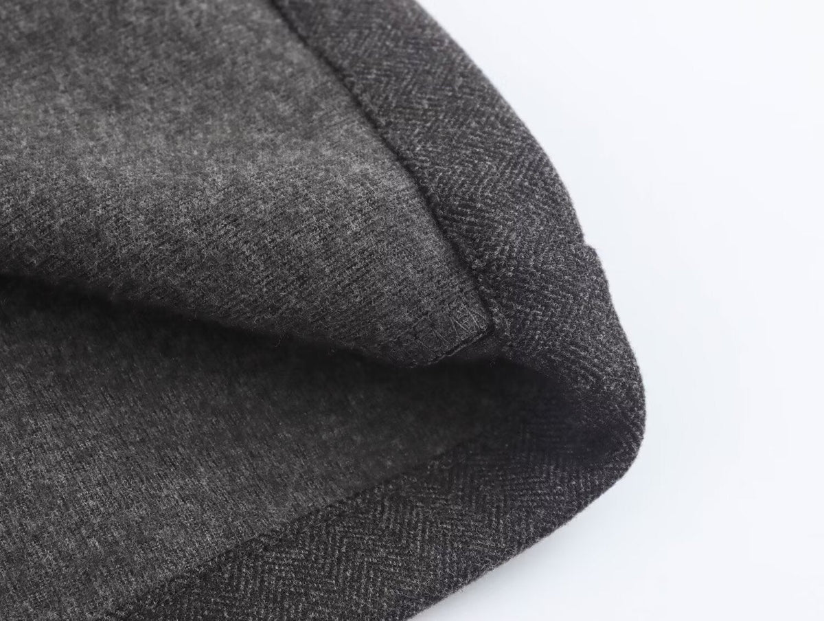 Autumn Winter Women Herringbone Independent Pocket Midi Skirt