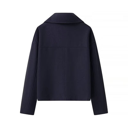 Women Clothing Autumn Winter Casual Collared Double Breasted Woolen Coat Top Women