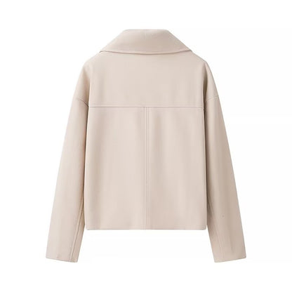 Women Clothing Autumn Winter Casual Collared Double Breasted Woolen Coat Top Women