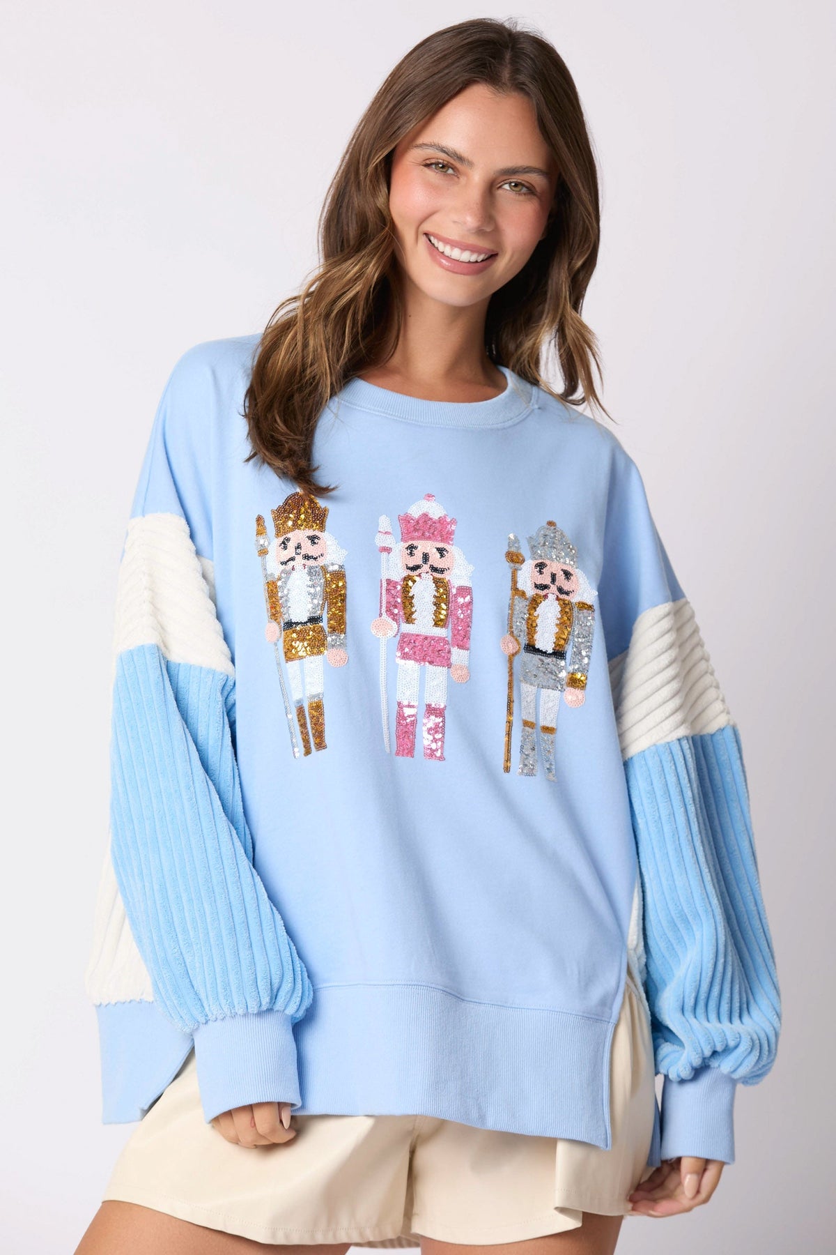 Fall Winter Arrival Women Clothing Christmas Soldier Sequined Top Multicolor Hoodie Women