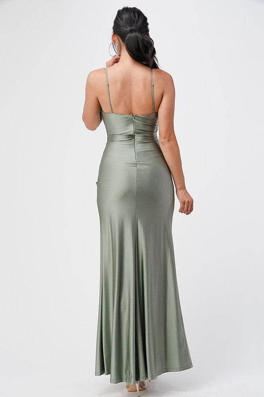 Tara side pleat overlap gown with side opening