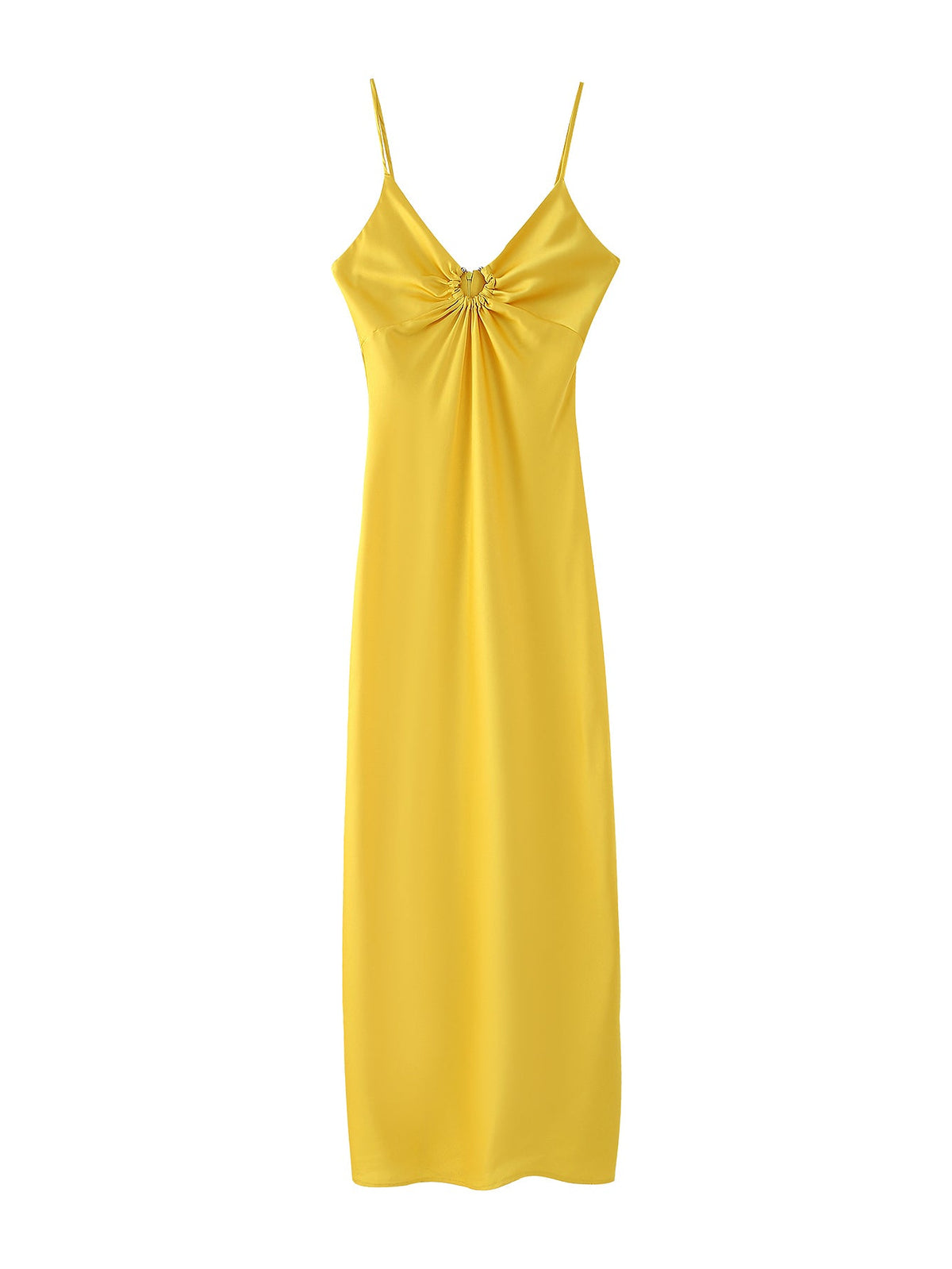 Women Clothing Long Hollow Out Cutout Decorative Satin Sling Dress