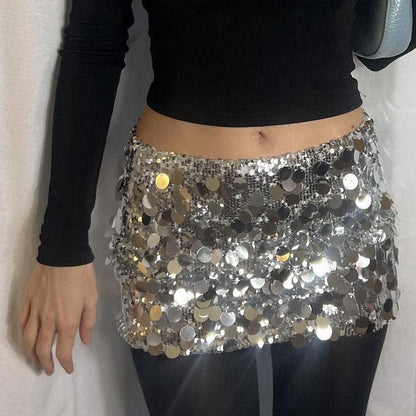 Spring Asymmetric Sequin Short Miniskirt Skirt Women Clothing