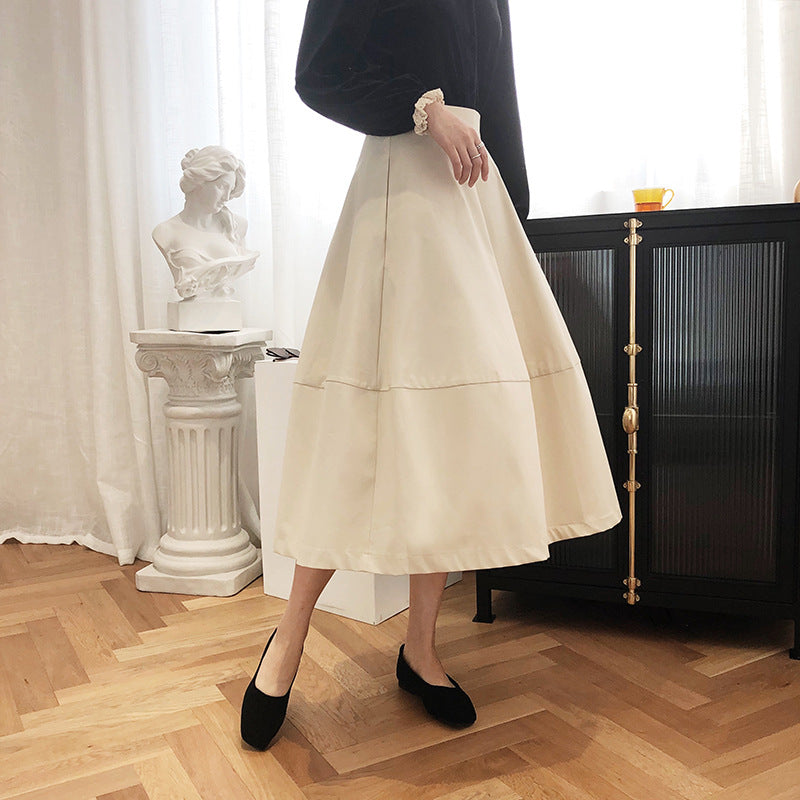 Profile Puffy A line Dress Women Spring Cotton Mid Length Skirt French High Waist Skirt 8007