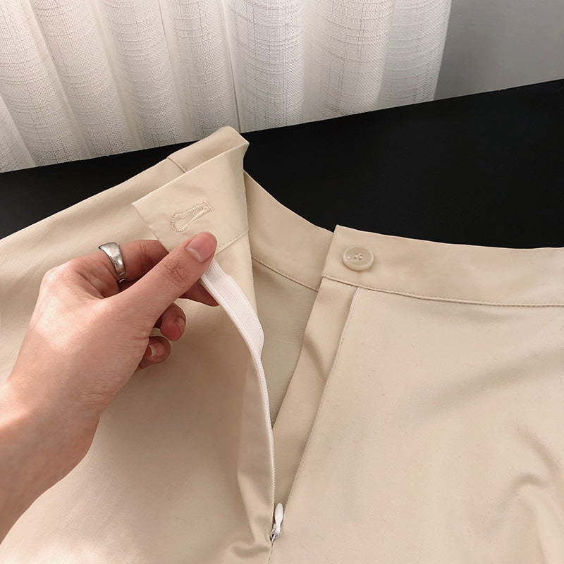 Profile Puffy A line Dress Women Spring Cotton Mid Length Skirt French High Waist Skirt 8007