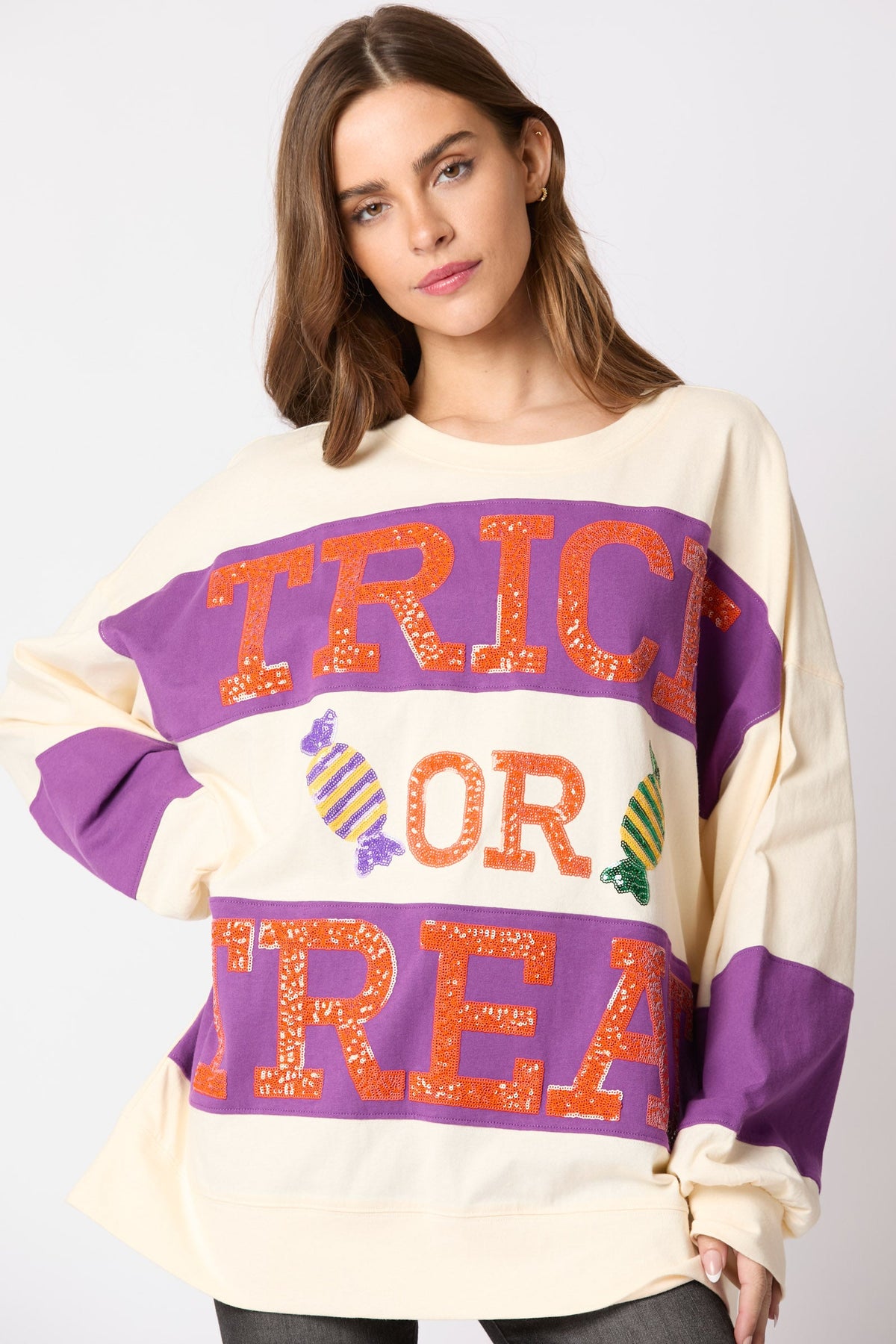 Autumn Winter Women Halloween Alphabet Sequ Multicolor Hoodie Casual Top for Women