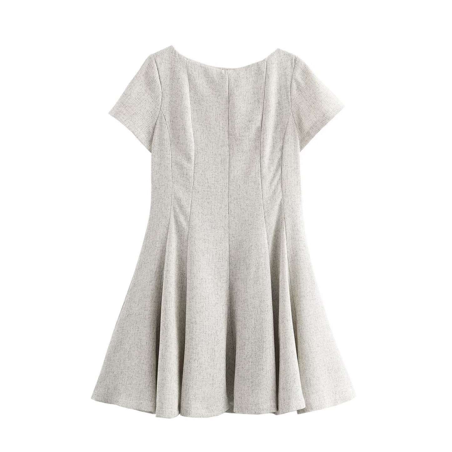 Women French Wave Wide Swing round Neck Short Sleeve Dress