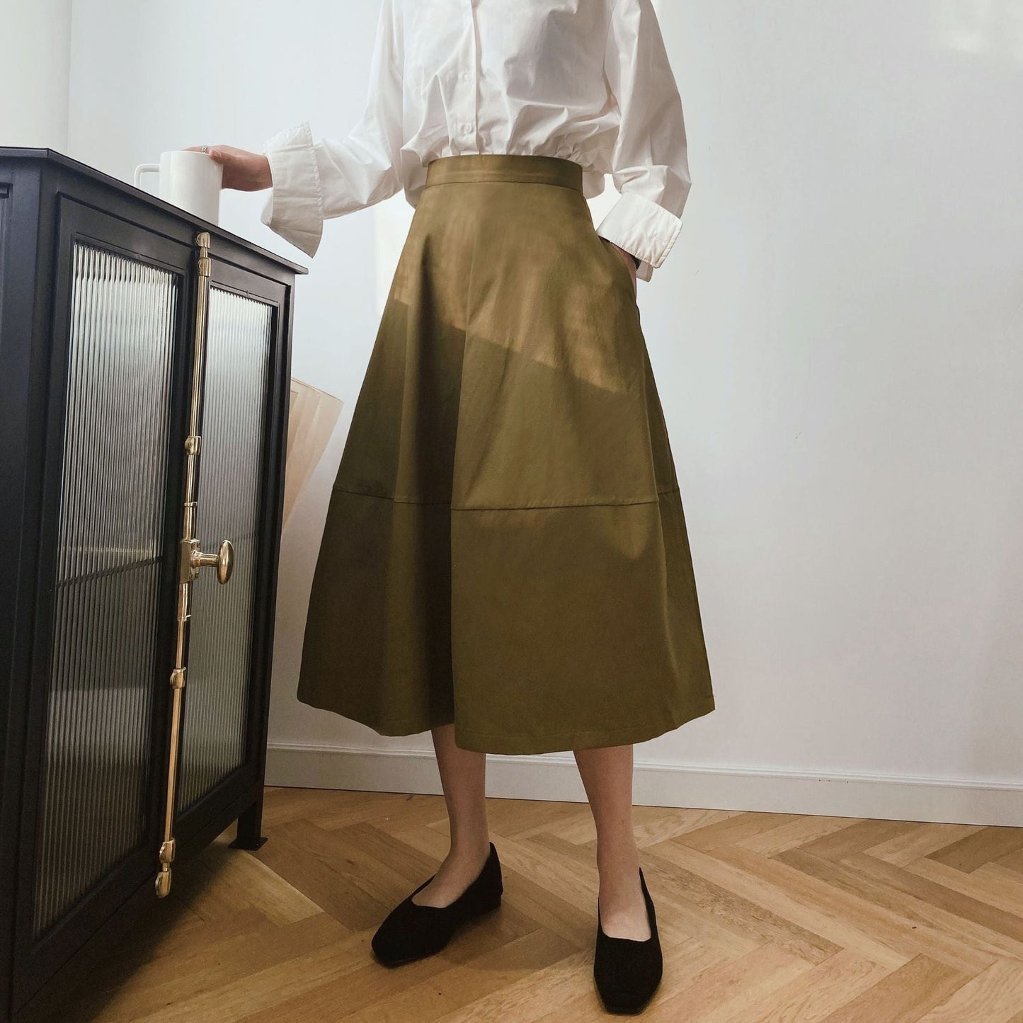 Profile Puffy A line Dress Women Spring Cotton Mid Length Skirt French High Waist Skirt 8007