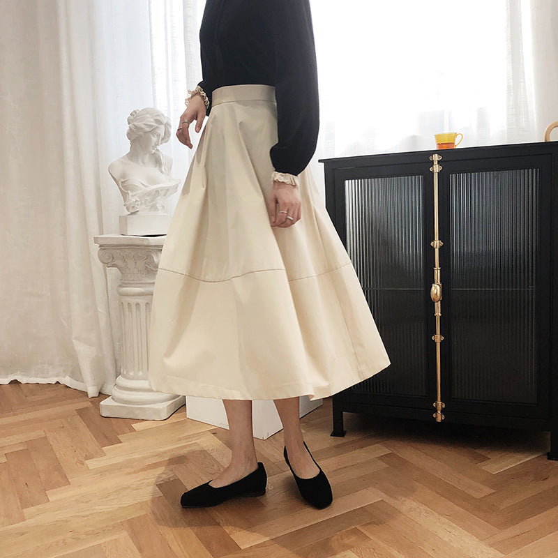 Profile Puffy A line Dress Women Spring Cotton Mid Length Skirt French High Waist Skirt 8007