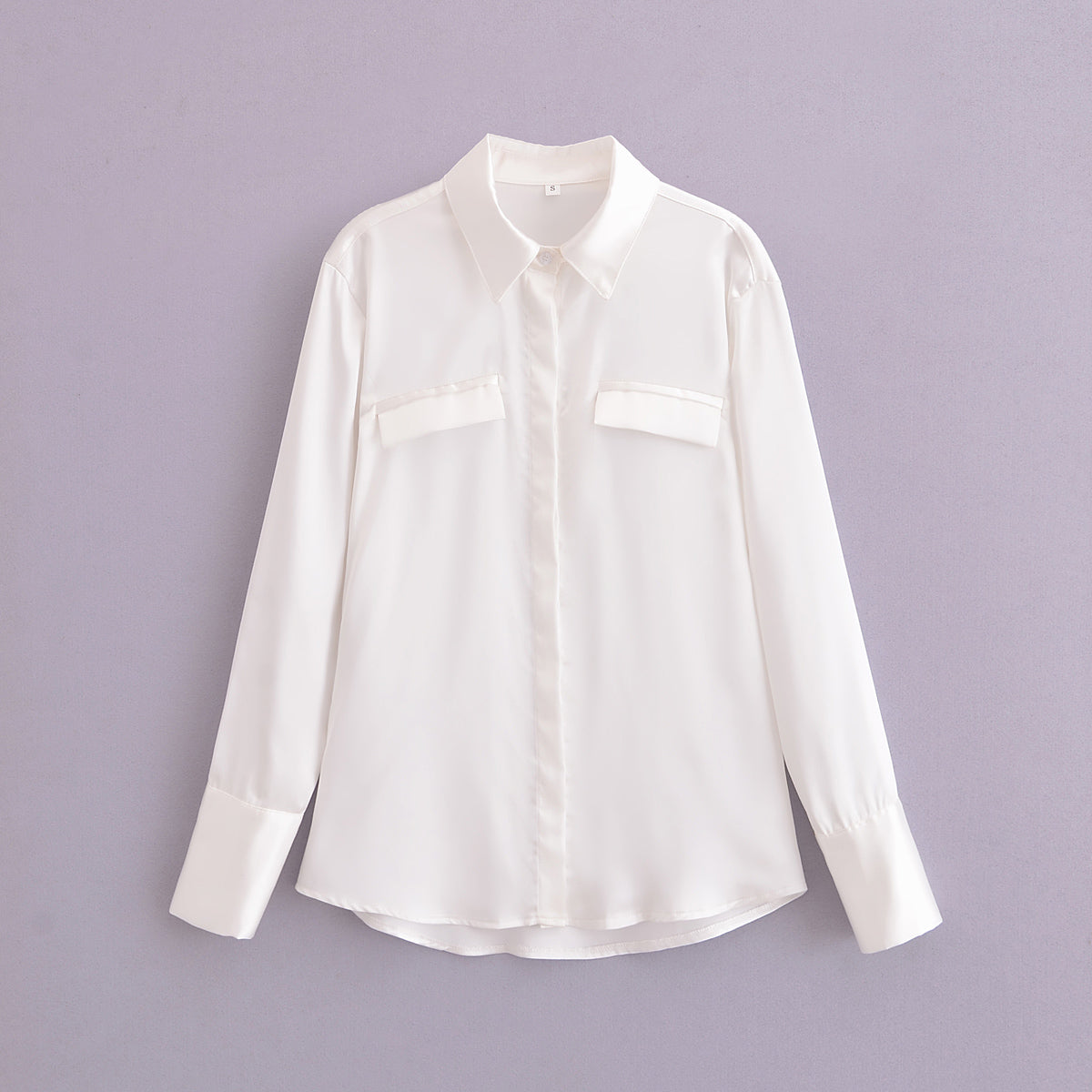 Women Clothing Spring Street Casual Pocket Satin Shirt