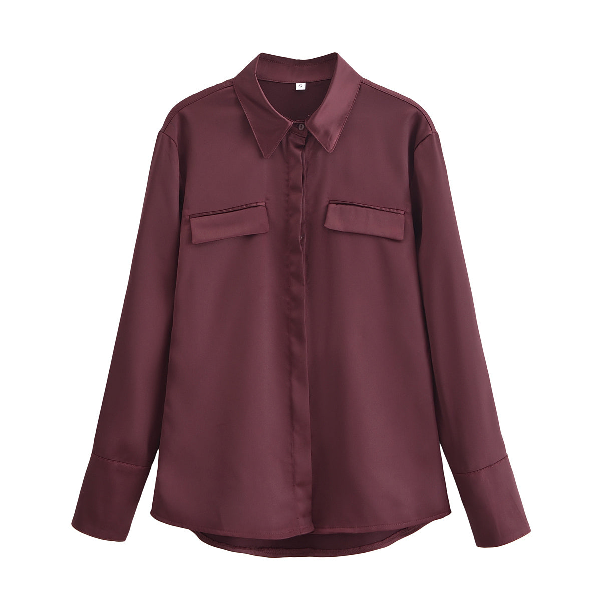 Women Clothing Spring Street Casual Pocket Satin Shirt