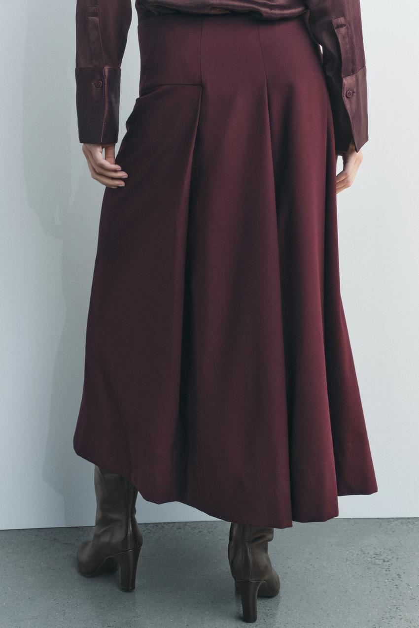 Women Clothing Autumn Winter Graceful Fashionable Two Color Wide Pleated Midi Skirt