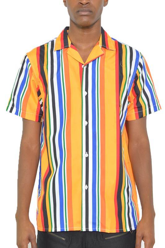 MENS STRIPED BUTTON DOWN SHIRT PRINT