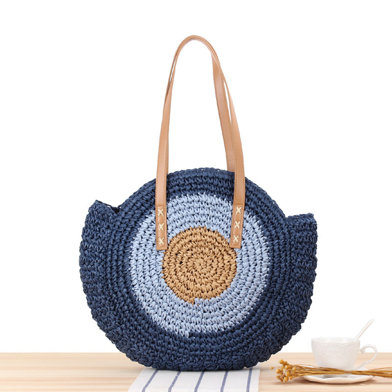 Simple round One Shoulder Straw Bag Woven Bag Beach Bag Women Bag Straw Bag